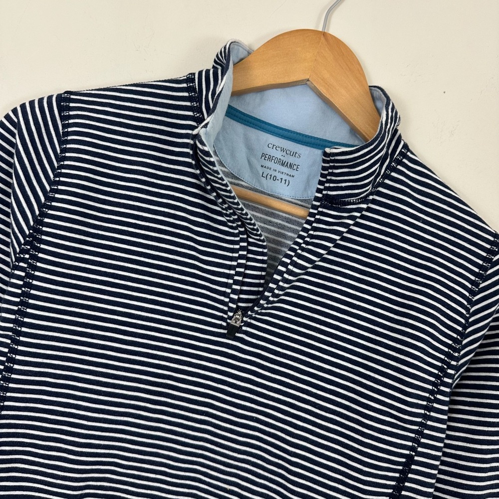 Crewcuts Top Blue White Striped Long Sleeve Quarter Zip Performance Kids L 10-11
